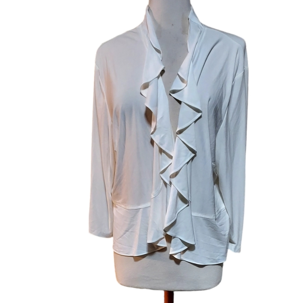 Cato 3xl Top Cardigan Ruffle Plain Solid White Sweater Top  Comfort.